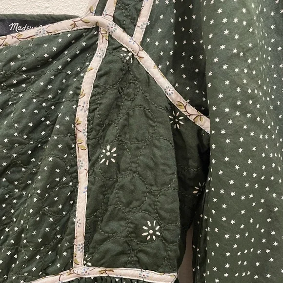 Madewell Mix Square-neck Green Quilted Floral Spring Prairie Mini Dress Size 2 - Picture 8 of 12